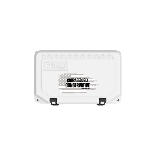 COURAGEOUSLY CONSERVATIVE FLAG - Grizzly 15 White